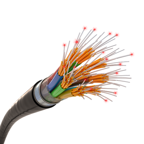 Fibre optic cable lit up